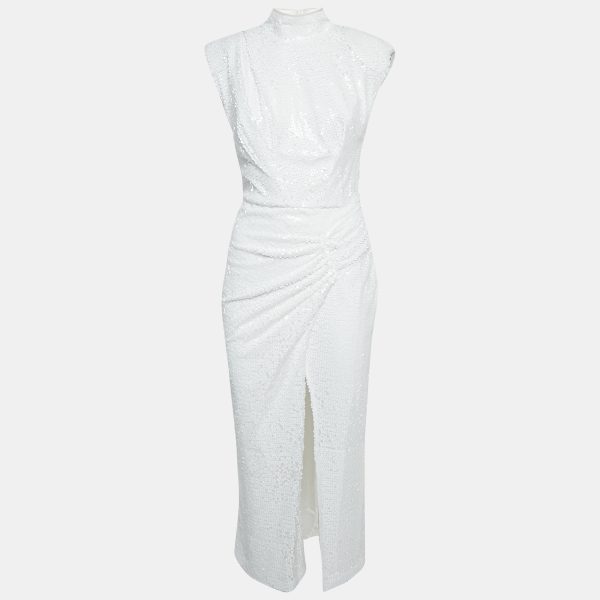 ITMFL White Sequin Draped Sleeveless Long Dress S