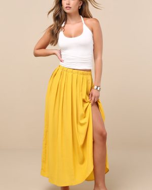If You Pleats Yellow Pleated Maxi Skirt