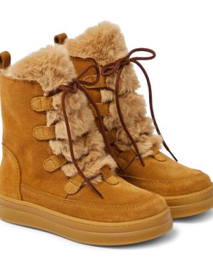 Il Gufo Faux fur-trimmed suede ankle boots