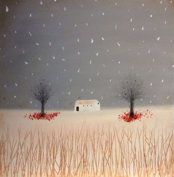Impressionistic Landscape Acrylic Painting By Black Beret, 61 X 61Cm, "Falling White"