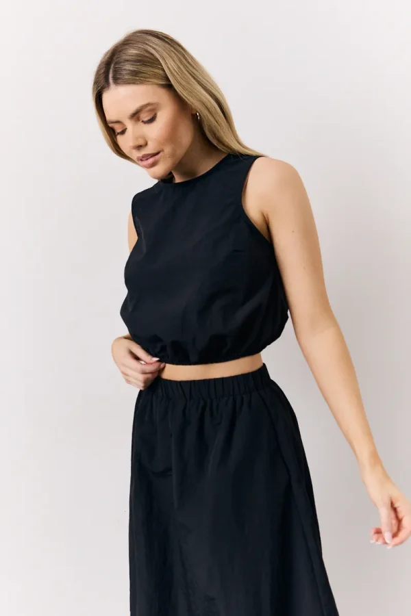 In The Style Balloon Co-Ord Crop Top in Black - 8