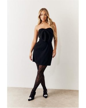 In The Style Black Bow Front Split Hem Mini Dress