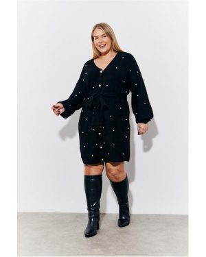 In The Style Black Pearl Embellished Knitted Mini Dress