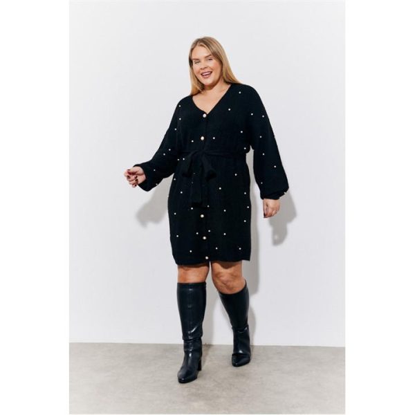 In The Style Black Pearl Embellished Knitted Mini Dress