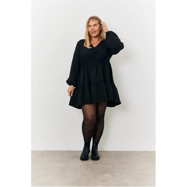 In The Style Black V Neck Tiered Balloon Sleeve Smock Dress