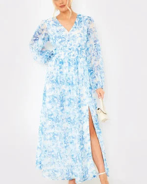 In The Style Floral Chiffon Pleated Split Detail Midaxi Dress - 16