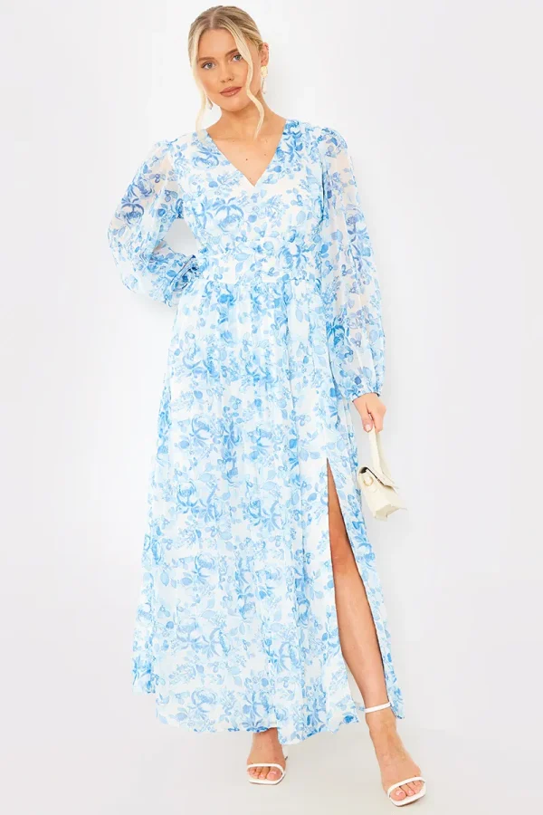 In The Style Floral Chiffon Pleated Split Detail Midaxi Dress - 16