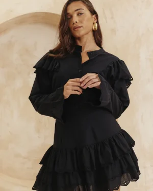 In The Style Frill Crochet Detail Co Ord Blouse in Black - 8