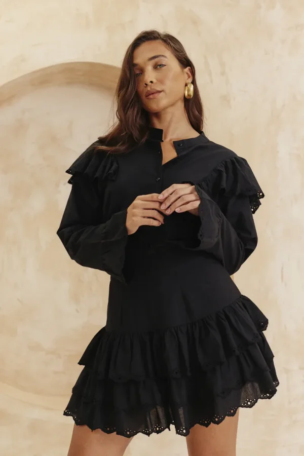 In The Style Frill Crochet Detail Co Ord Blouse in Black - 8