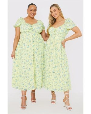 In The Style In The Style Printed Bardot Midi Dress - Yellow