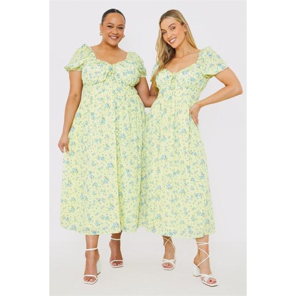 In The Style In The Style Printed Bardot Midi Dress - Yellow