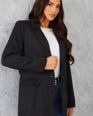 In The Style Longlined Tailored Blazer in Black - 8