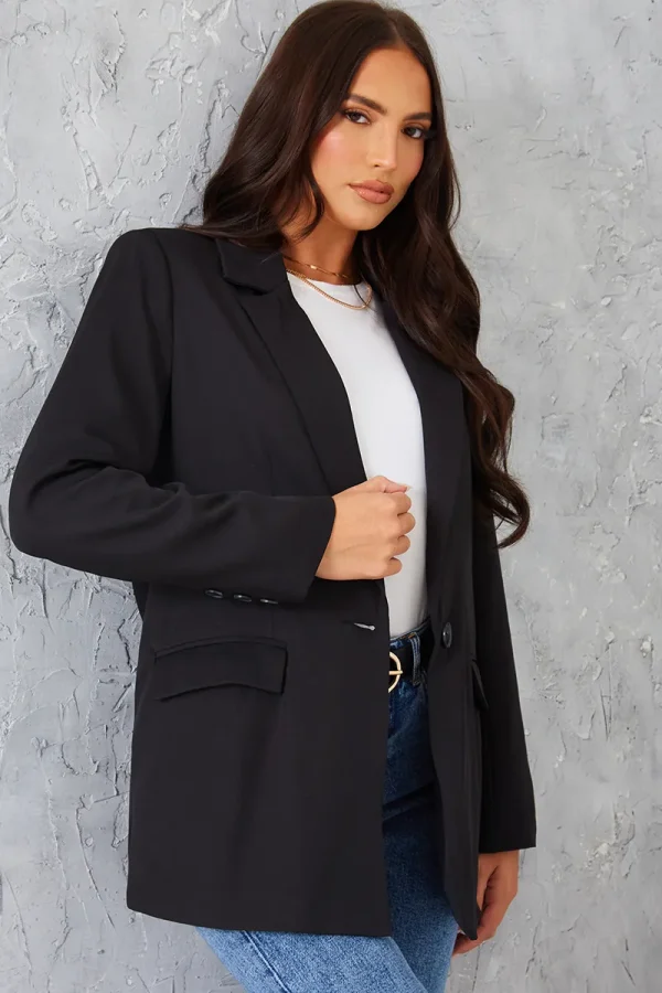 In The Style Longlined Tailored Blazer in Black - 8