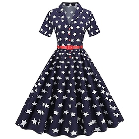 Independence Day Flare Dress USA Flag 1950s Retro Vintage Swing Dress Women's Party Dress 4th of July