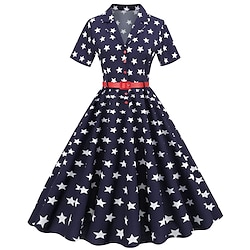 Independence Day Flare Dress USA Flag 1950s Retro Vintage Swing Dress Women's Party Dress 4th of July