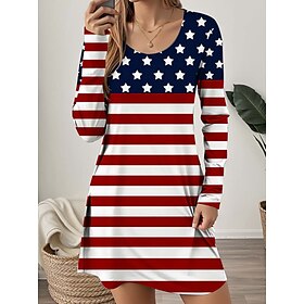 Independence Day Women's Patriotic Fourth of July Dress Mini Dress Casual Dress Petite Dress T Shirt Dress Tee Dress Sundress Elegant Stylish Vacation Work Str