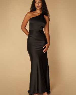 India One Shoulder Maxi Dress with Asymmetric Open Back, UK 18 / US 14 / EU 46 / Black