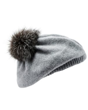 Inverni Pompom Wool and Cashmere-blend Beret - Light Grey - One Size