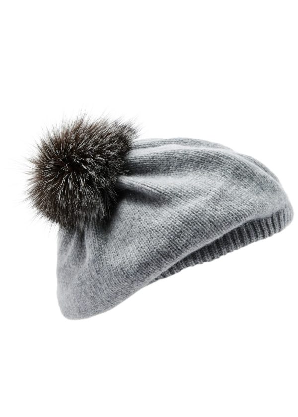 Inverni Pompom Wool and Cashmere-blend Beret - Light Grey - One Size