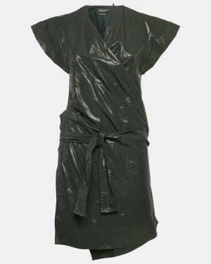 Isabel Marant Black Lurex Cotton & Linen Wrap Dress M