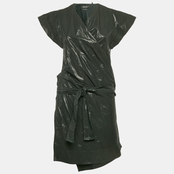 Isabel Marant Black Lurex Cotton & Linen Wrap Dress M