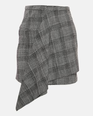 Isabel Marant Black Plaid Pattern Cotton Blend Asymmetric Mini Skirt S