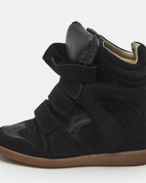 Isabel Marant Black Suede and Leather Bekett Wedge Sneakers Size 39