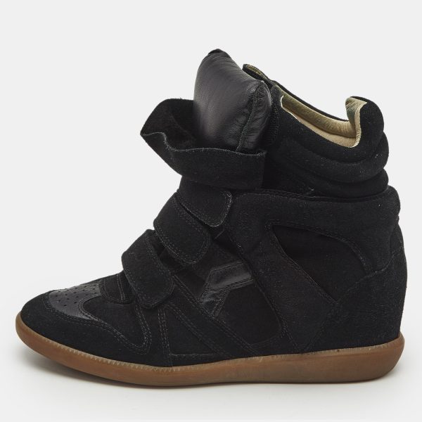 Isabel Marant Black Suede and Leather Bekett Wedge Sneakers Size 39