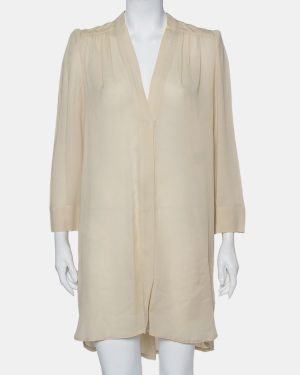 Isabel Marant Ecru Voile Button Front Rivera Shift Dress M