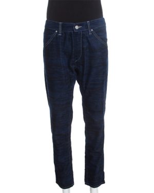 Isabel Marant Étoile Dark Blue Tiger Striped Corduroy Cropped Trousers L