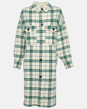 Isabel Marant Etoile Ivory White Faxon Plaid Wool Drop Shoulder Long Coat XS