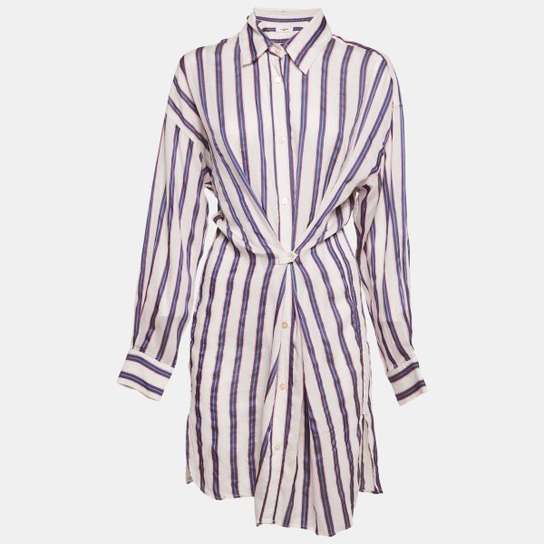 Isabel Marant Etoile White/Blue Stripe Cotton Blend Seenli Shirt Dress M