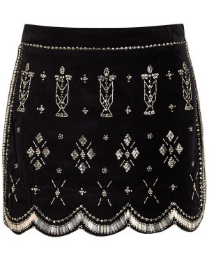 Isabel Marant Handore Beaded Velvet Mini Skirt - Black And Silver - 36 (UK8 / S)