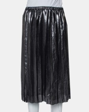 Isabel Marant Metallic Grey Lame' Pleated Knee Length Skirt M