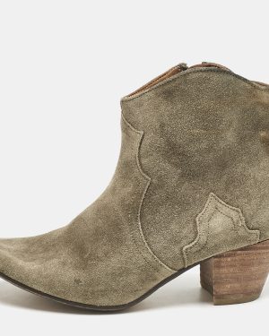 Isabel Marant Olive Green Suede Dicker Ankle Boots Size 37