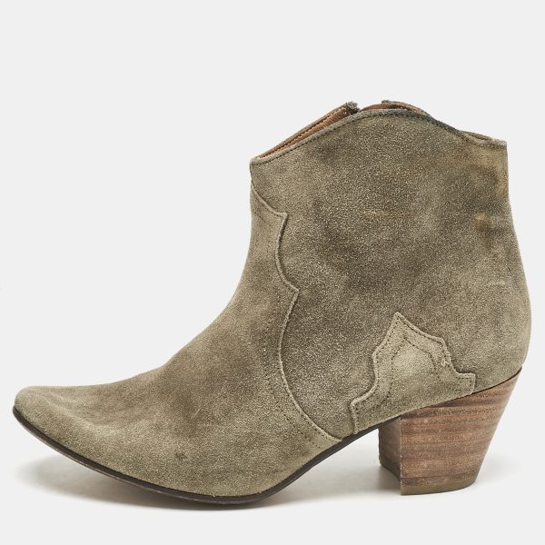 Isabel Marant Olive Green Suede Dicker Ankle Boots Size 37