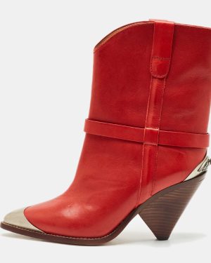 Isabel Marant Red Leather Lamsy Ankle Boots Size 37