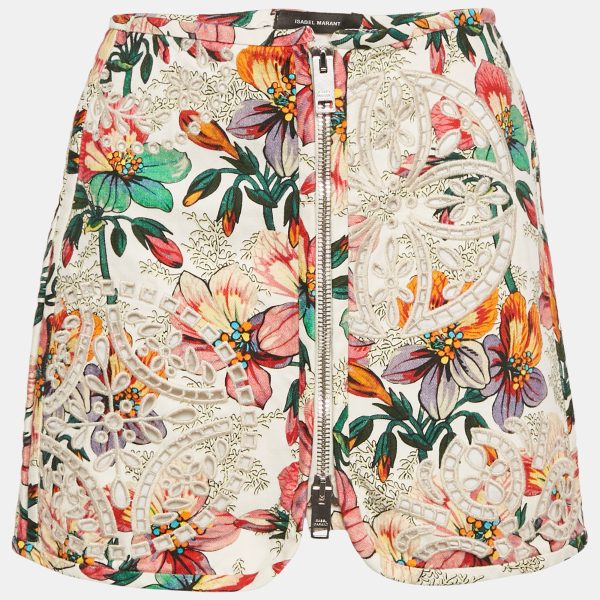 Isabel Marant White Floral Print Broderie Anglaise Mini Skirt M