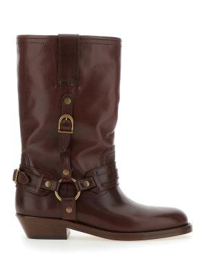 Isabel Marant heiko Brown Ankle Boots With Buckle And Stud Embellishments In Leather Woman