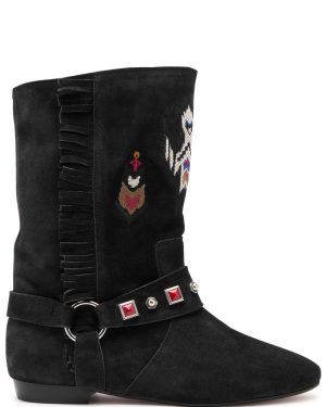 Isabel Marant toile Siani Embroidered Suede Mid-calf Boots - Dark Grey - 36 (IT36/ UK3)