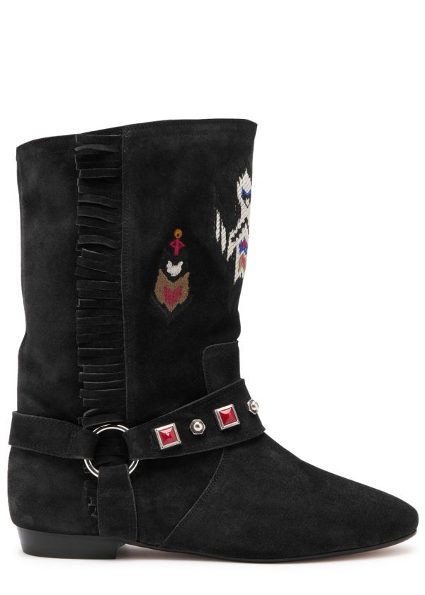 Isabel Marant toile Siani Embroidered Suede Mid-calf Boots - Dark Grey - 36 (IT36/ UK3)