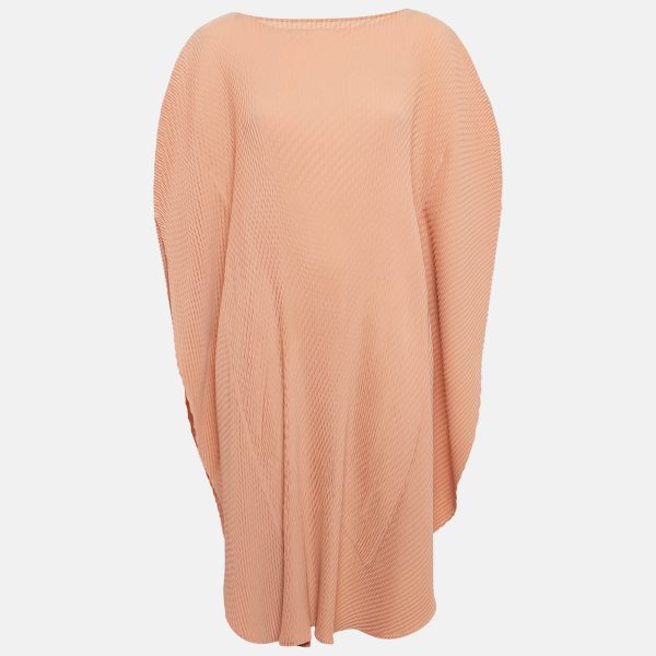 Issey Miyake Pink Plisse Asymmetric Kaftan Dress M