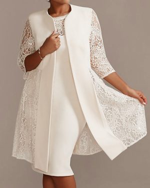 Ivory Mother Dress Lace Satin Fabric Half Sleeves Overcoat Jewel Neck Sleeveless Sheath Short Wedding Guest Dresses Outfit