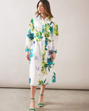 Ivory WALLIS Premium Floral Belted Shirt Dress