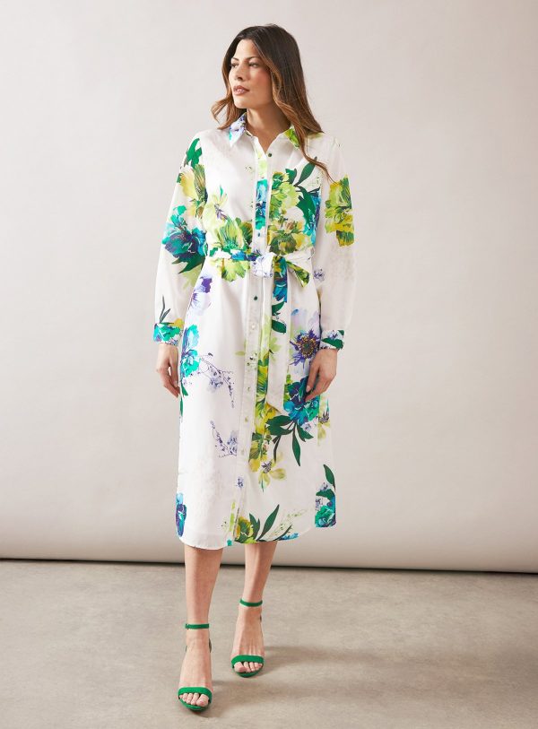 Ivory WALLIS Premium Floral Belted Shirt Dress