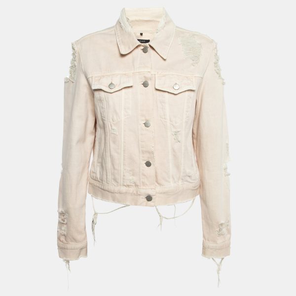 J Brand Cream Distressed & Ripped Denim Buttoned Jacket L