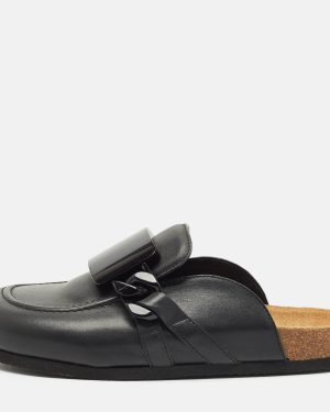 J.W.Anderson Black Leather Gourmet Chain Flat Mules Size 39