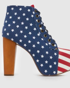 JEFFREY CAMPBELL Lita Stars Stripes Platform Boots in Multi