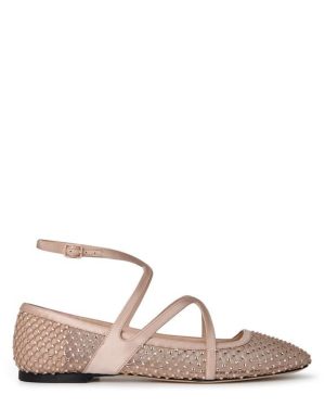 JIMMY CHOO Women's Crystal Mesh Satin Astoria Ballet Flat - Pink