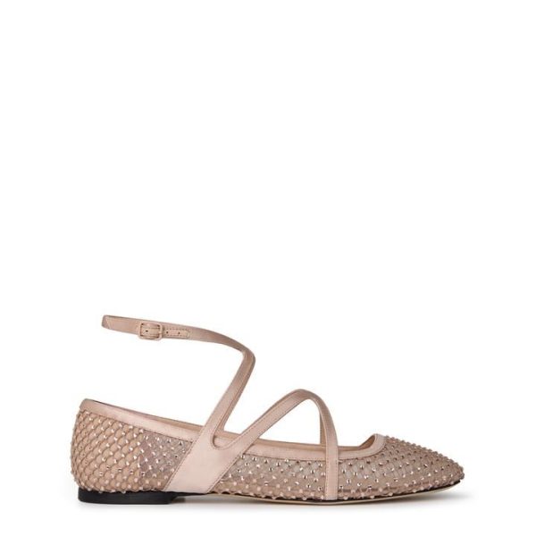 JIMMY CHOO Women's Crystal Mesh Satin Astoria Ballet Flat - Pink